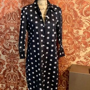 Ellen Tracy Polka-Dot Navy Shirtdress